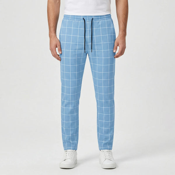 Griddex - Plaid Print Jogger Pants For Men Light Blue