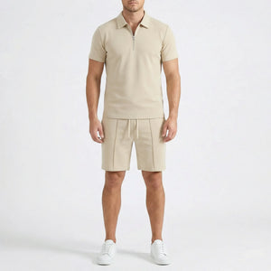 Havven - Coordinated Polo And Shorts Set Beige