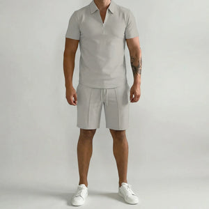 Havven - Coordinated Polo And Shorts Set Gray