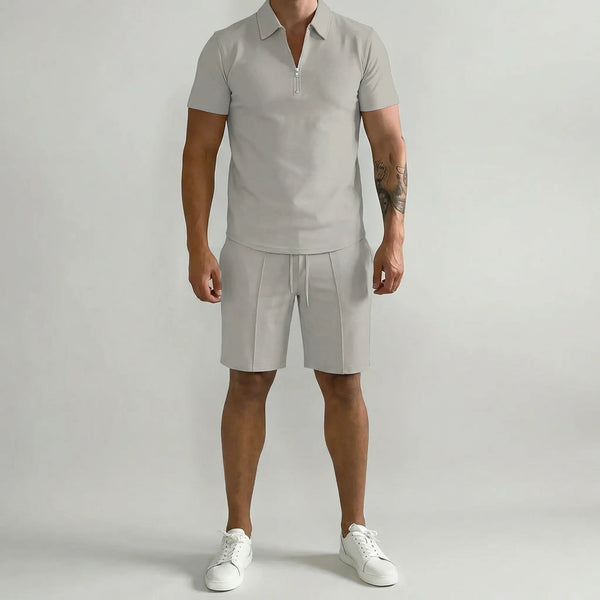 Havven - Coordinated Polo And Shorts Set Gray