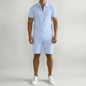 Havven - Coordinated Polo And Shorts Set Light Blue