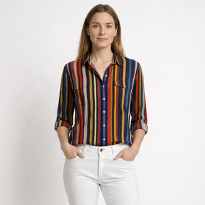 Hazella - Geometric Print Button-Down Blouse Wine Red