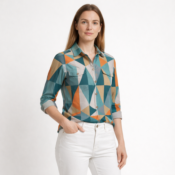 Hazella - Geometric Print Button-Down Blouse