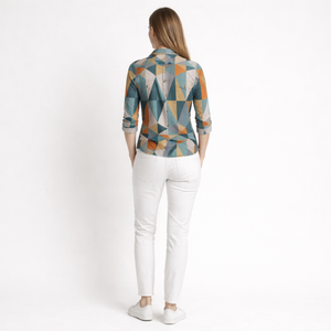 Hazella - Geometric Print Button-Down Blouse