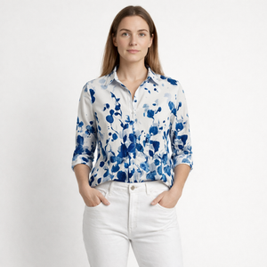 Hazella - Geometric Print Button-Down Blouse Sky Blue