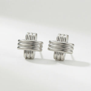 Knotara - Glossy Gold-Tone Knot Stud Earrings Silver 4