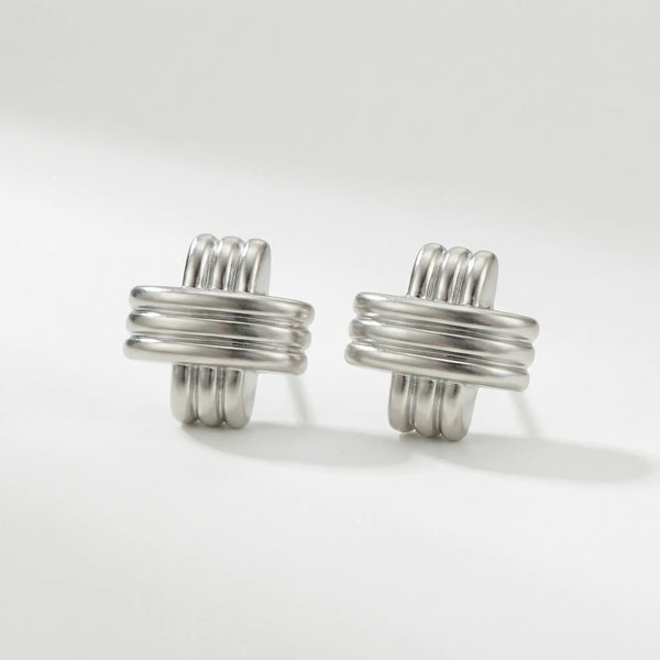 Knotara - Glossy Gold-Tone Knot Stud Earrings Silver 4