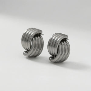 Knotara - Glossy Gold-Tone Knot Stud Earrings Silver 12