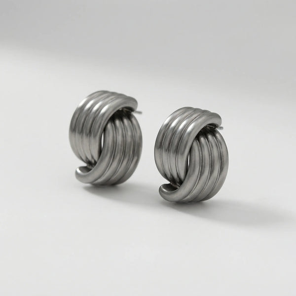 Knotara - Glossy Gold-Tone Knot Stud Earrings Silver 12