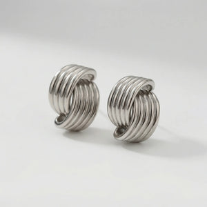 Knotara - Glossy Gold-Tone Knot Stud Earrings Silver 13