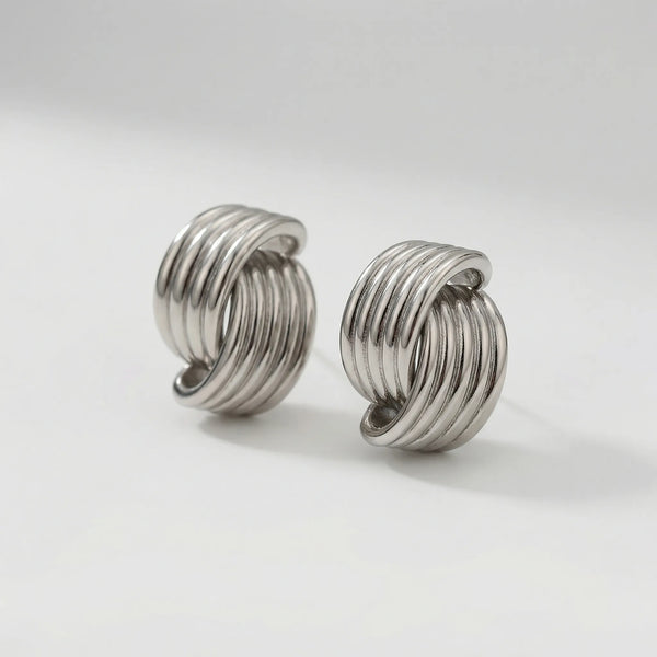 Knotara - Glossy Gold-Tone Knot Stud Earrings Silver 13