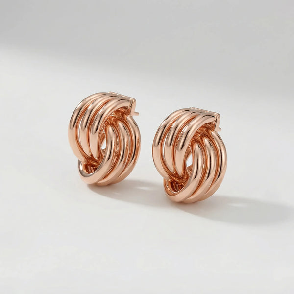Knotara - Glossy Gold-Tone Knot Stud Earrings Rose Gold