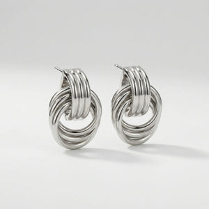 Knotara - Glossy Gold-Tone Knot Stud Earrings Silver