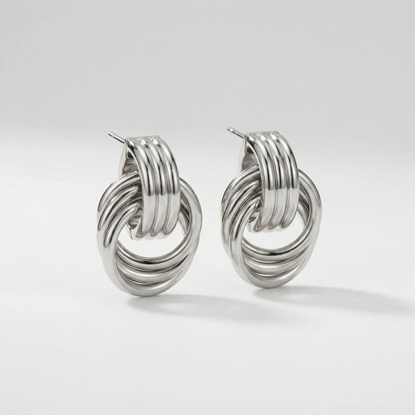 Knotara - Glossy Gold-Tone Knot Stud Earrings Silver