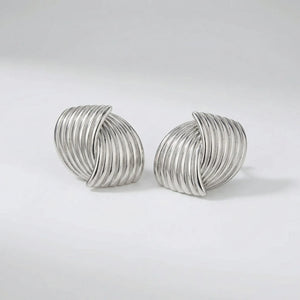 Knotara - Glossy Gold-Tone Knot Stud Earrings Silver 1