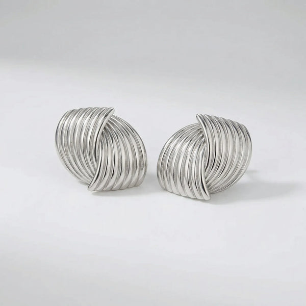 Knotara - Glossy Gold-Tone Knot Stud Earrings Silver 1