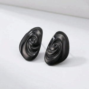 Knotara - Glossy Gold-Tone Knot Stud Earrings Black