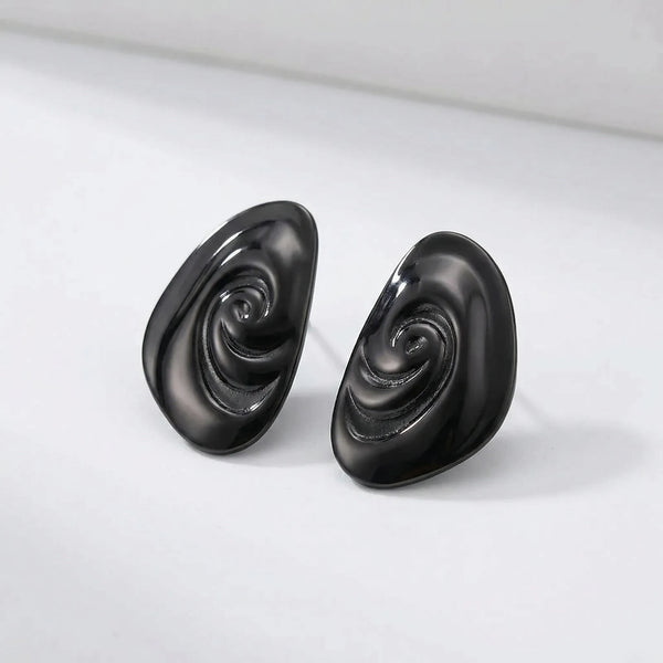 Knotara - Glossy Gold-Tone Knot Stud Earrings Black