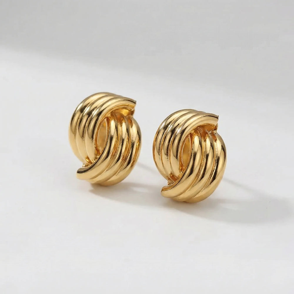 Knotara - Glossy Gold-Tone Knot Stud Earrings Gold