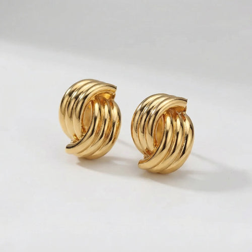 Knotara - Glossy Gold-Tone Knot Stud Earrings Gold