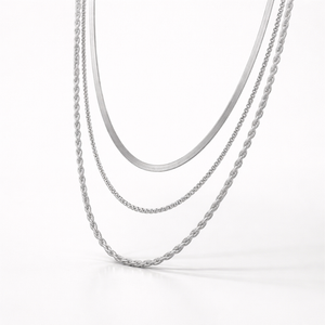 Layriva - 3-Piece Layered Chain Necklace Set Silver