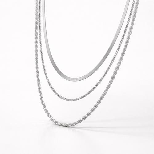 Layriva - 3-Piece Layered Chain Necklace Set Silver