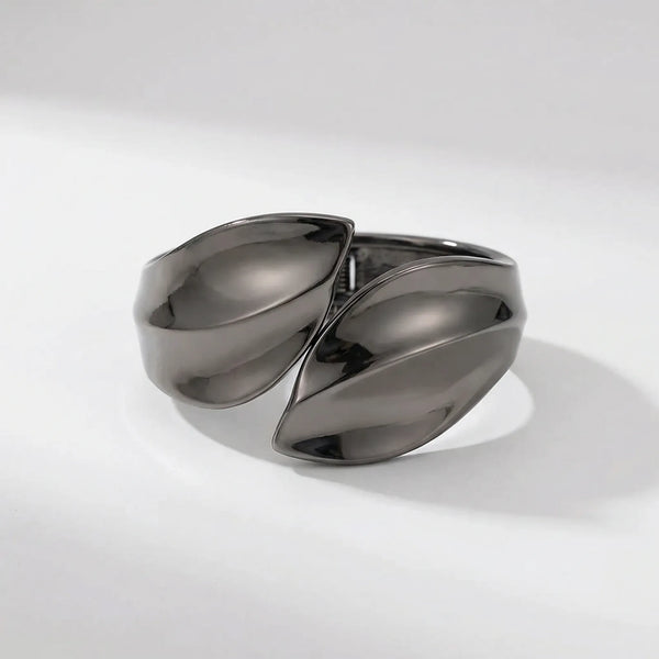 Leaforra - Chunky Irregular Cuff Bangle Bracelet Gunmetal