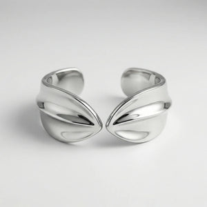 Leaforra - Chunky Irregular Cuff Bangle Bracelet Platinum