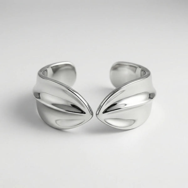 Leaforra - Chunky Irregular Cuff Bangle Bracelet Platinum