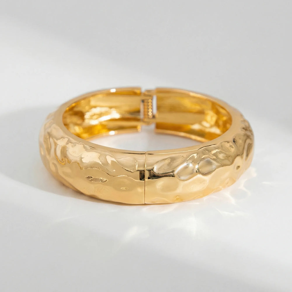 Leaforra - Chunky Irregular Cuff Bangle Bracelet Yellow Gold
