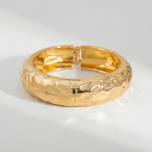 Leaforra - Chunky Irregular Cuff Bangle Bracelet Yellow Gold