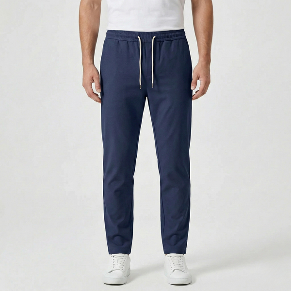 Luncero - Slim Fit Stretch Drawstring Pants Navy Blue