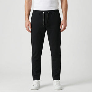 Luncero - Slim Fit Stretch Drawstring Pants Black