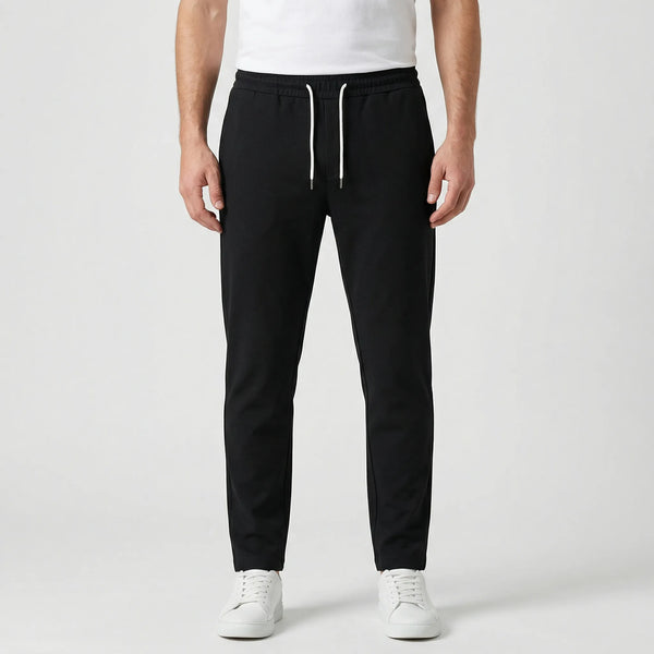 Luncero - Slim Fit Stretch Drawstring Pants Black