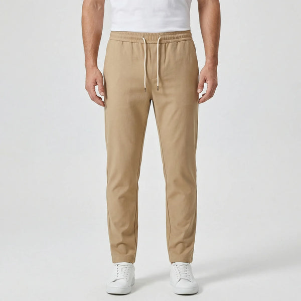 Luncero - Slim Fit Stretch Drawstring Pants Beige