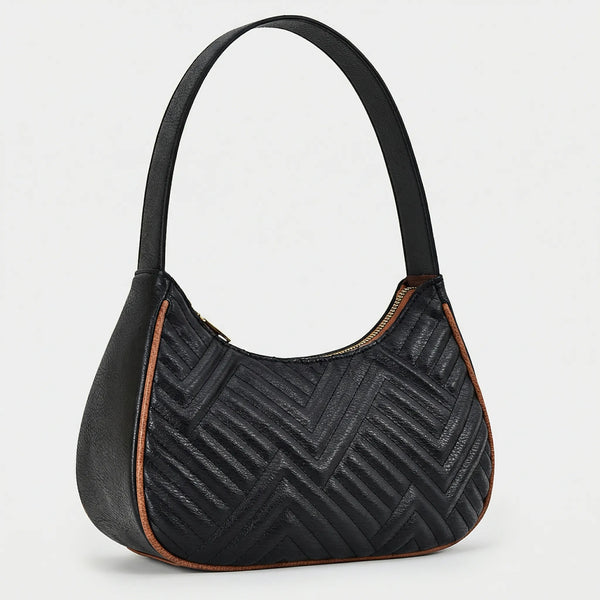 Lunvera - Half-Moon Minimalist Shoulder Bag Embroidered Black