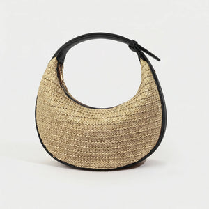 Lunvera - Half-Moon Minimalist Shoulder Bag Grass Woven Black