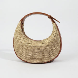 Lunvera - Half-Moon Minimalist Shoulder Bag Grass Woven Brown