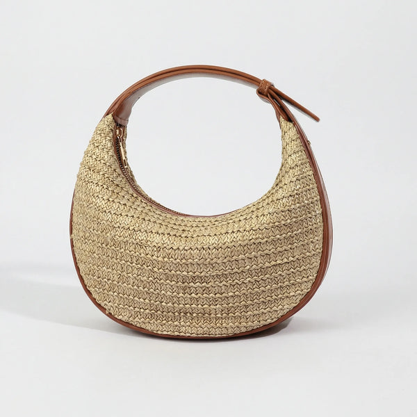 Lunvera - Half-Moon Minimalist Shoulder Bag Grass Woven Brown