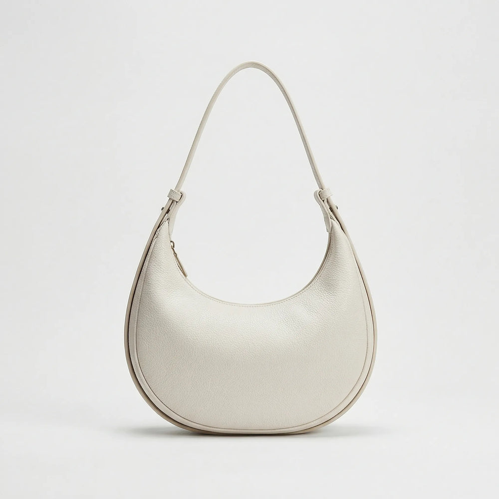 Lunvera - Half-Moon Minimalist Shoulder Bag Embroidered White