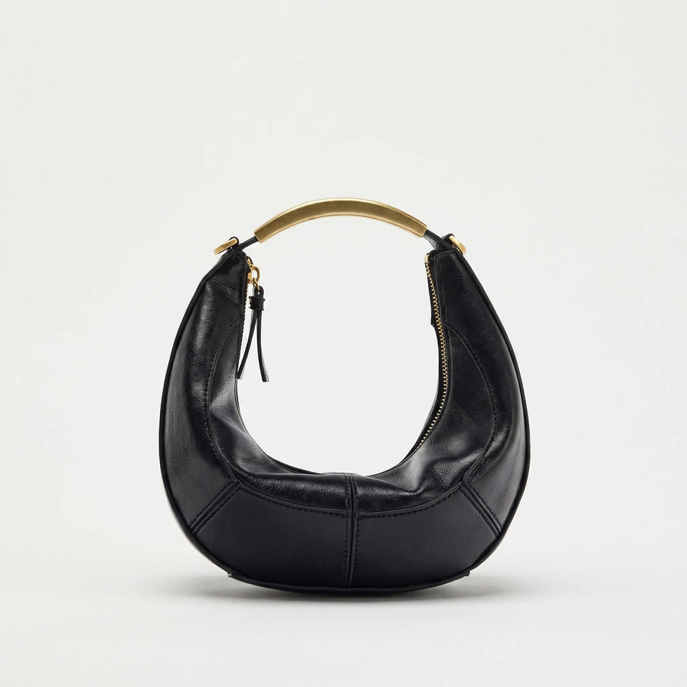 Luxenne - Structured Mini Shoulder Handbag Gold Handle Black