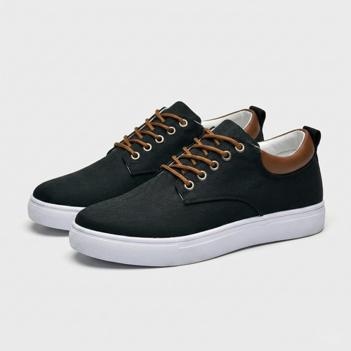 Pavoro - Flat Sole Lace-Up Sneaker For Men Black