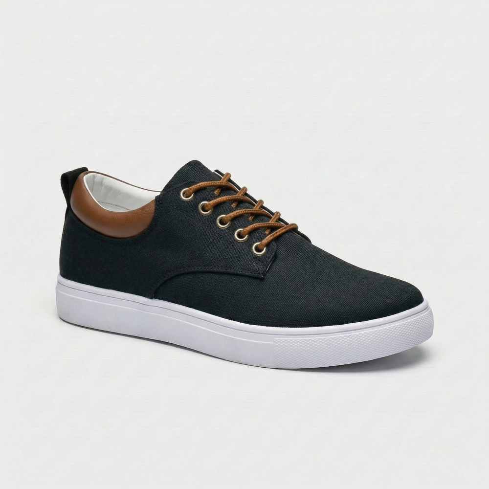 Pavoro - Flat Sole Lace-Up Sneaker For Men Black