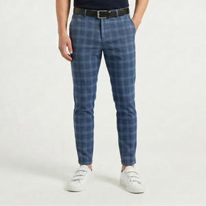 Plaidex - Slim Fit Plaid Chino Pants Blue