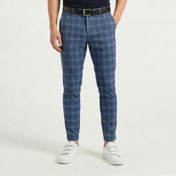 Plaidex - Slim Fit Plaid Chino Pants Blue