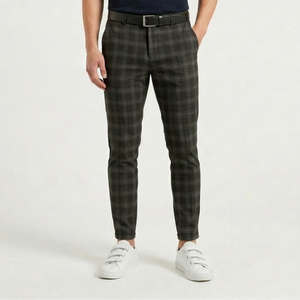 Plaidex - Slim Fit Plaid Chino Pants Black