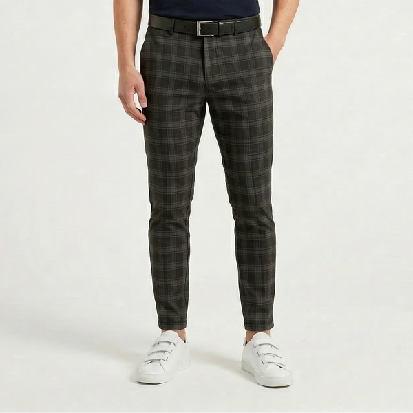 Plaidex - Slim Fit Plaid Chino Pants Black