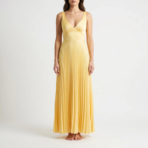 Pleovelle - Pleated Midi Dress With V-Neckline