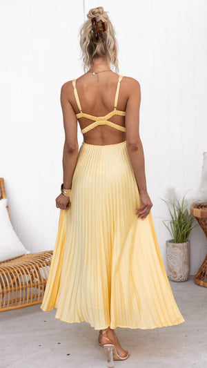 Pleovelle - Pleated Midi Dress With V-Neckline