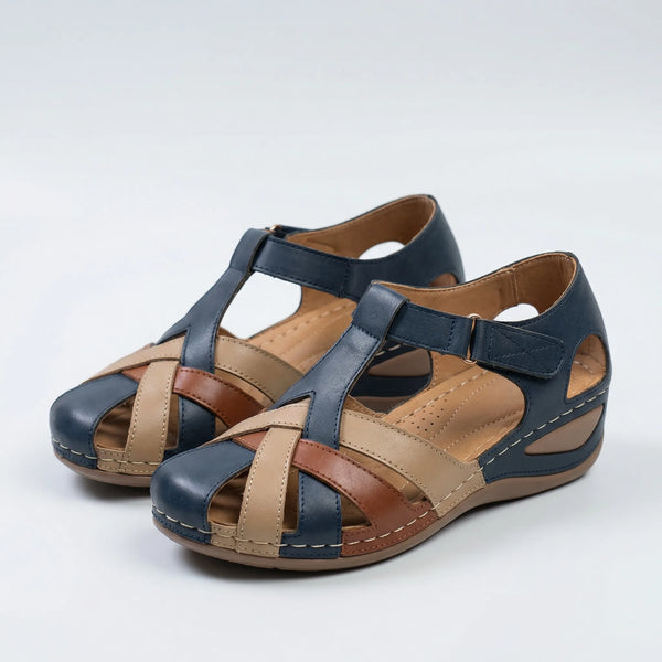 Retrava - Vintage-Style Womens Orthopedic Sandal Navy Blue